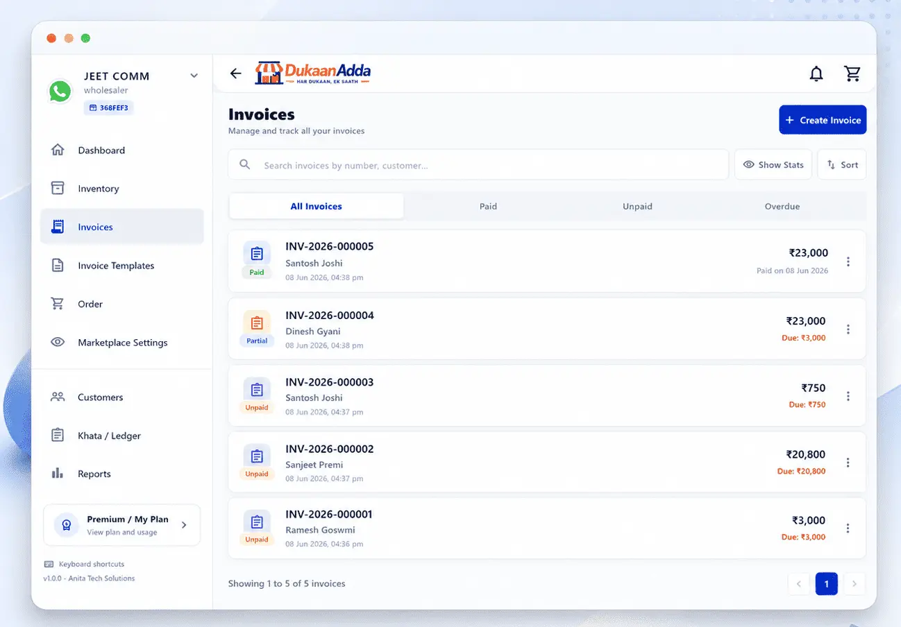 DukaanAdda invoice screen