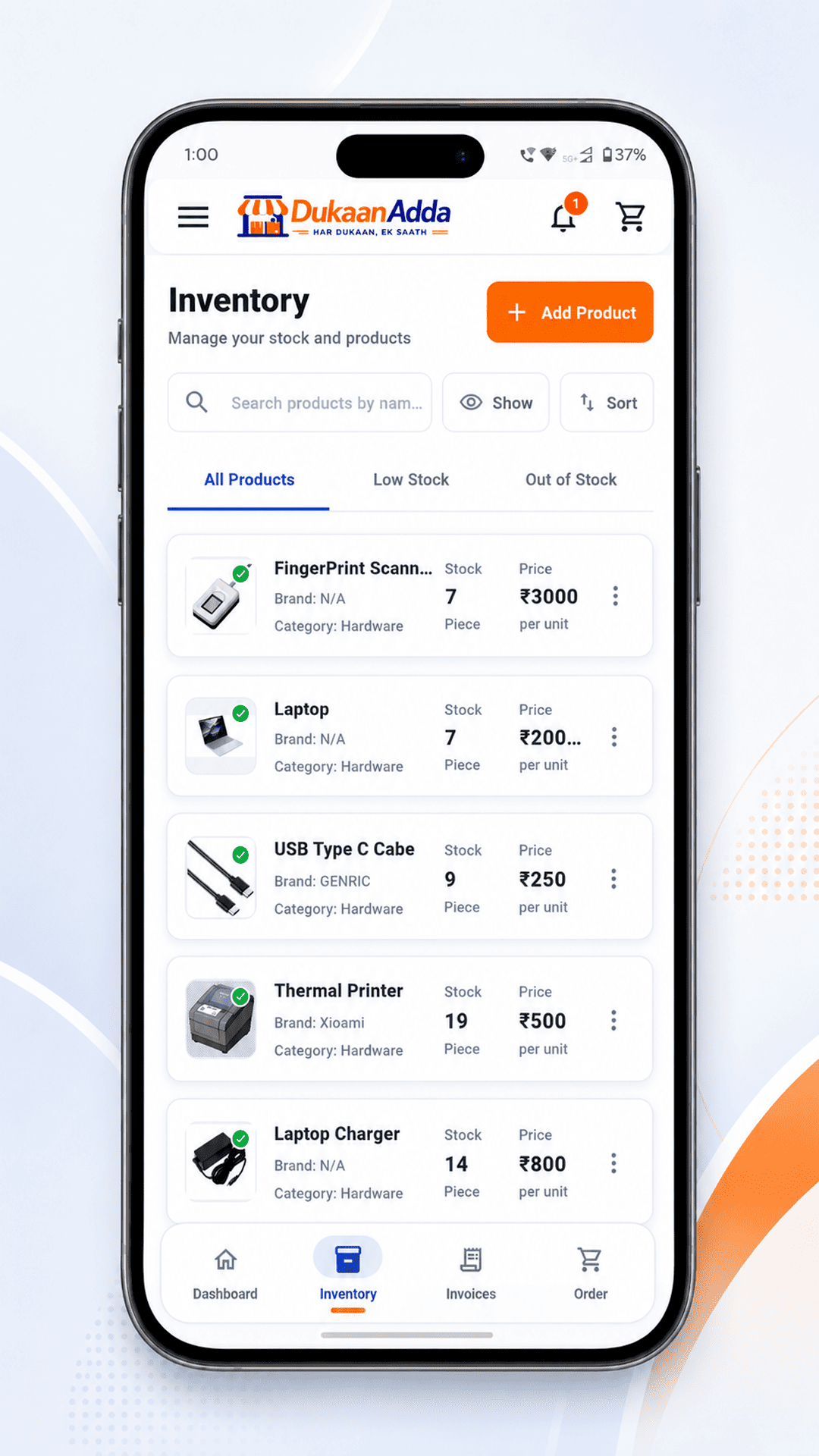 DukaanAdda mobile inventory screen